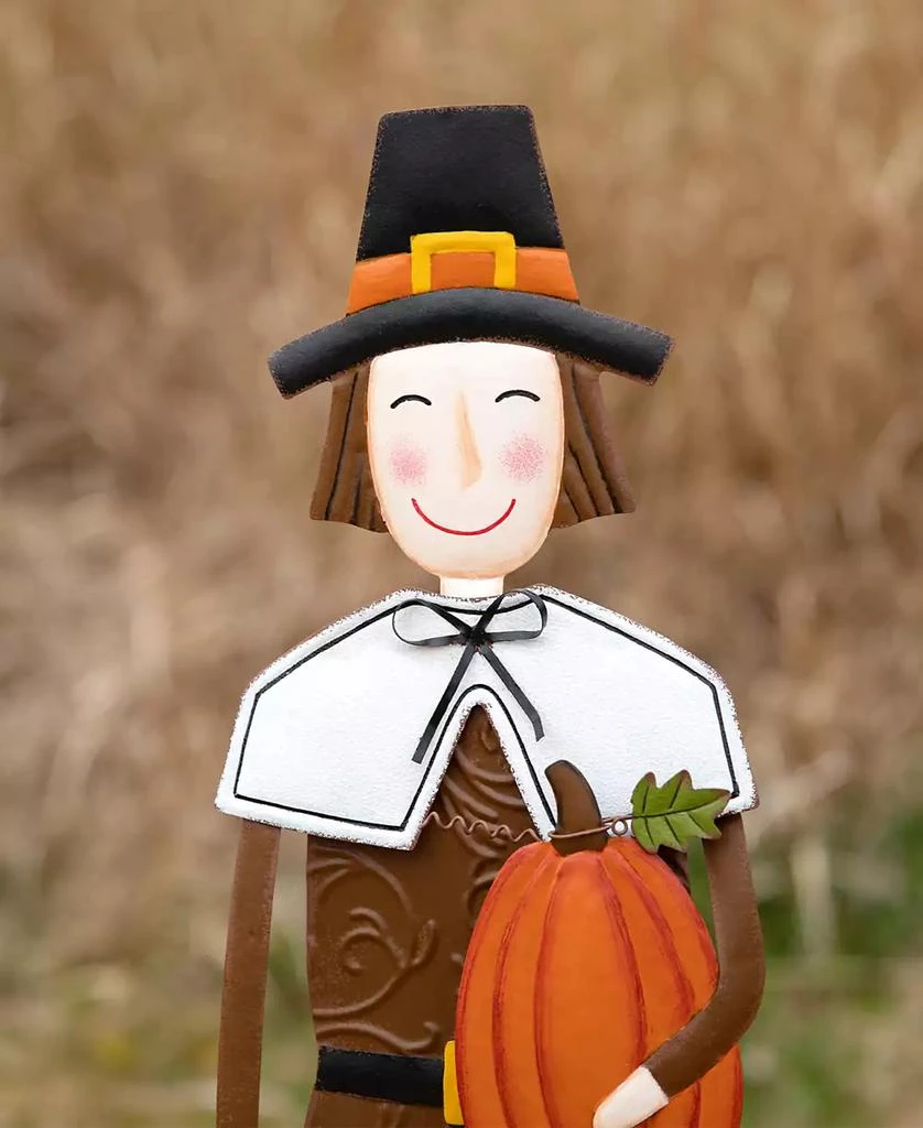 Metal Thanksgiving Pilgrim Boy Yard Stake, Standing Decor or Hanging Decor, 36" 商品