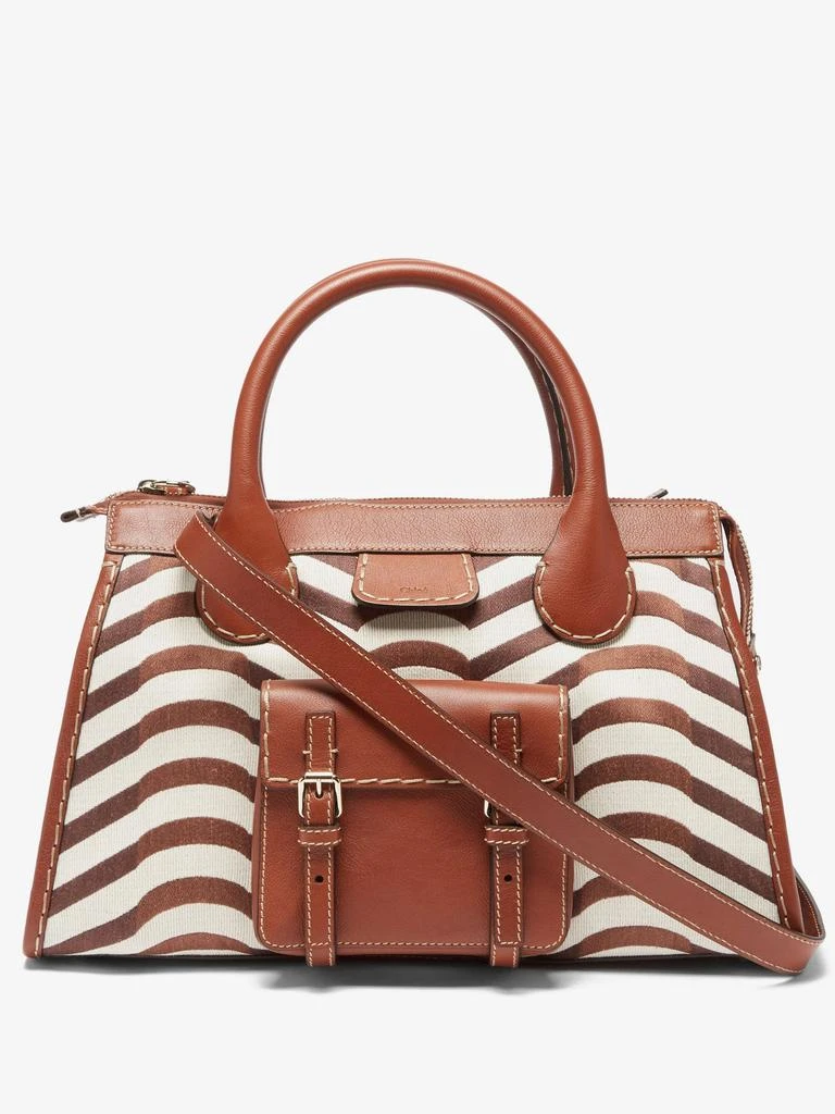 商品Chloé|Edith leather-trim striped canvas bag,价格¥6660,第1张图片