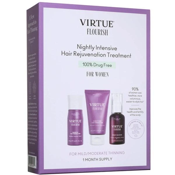 商品VIRTUE|VIRTUE Flourish Nightly Intensive Hair Rejuvenation Treatment Kit - Trial Size 3 piece,价格¥528,第1张图片