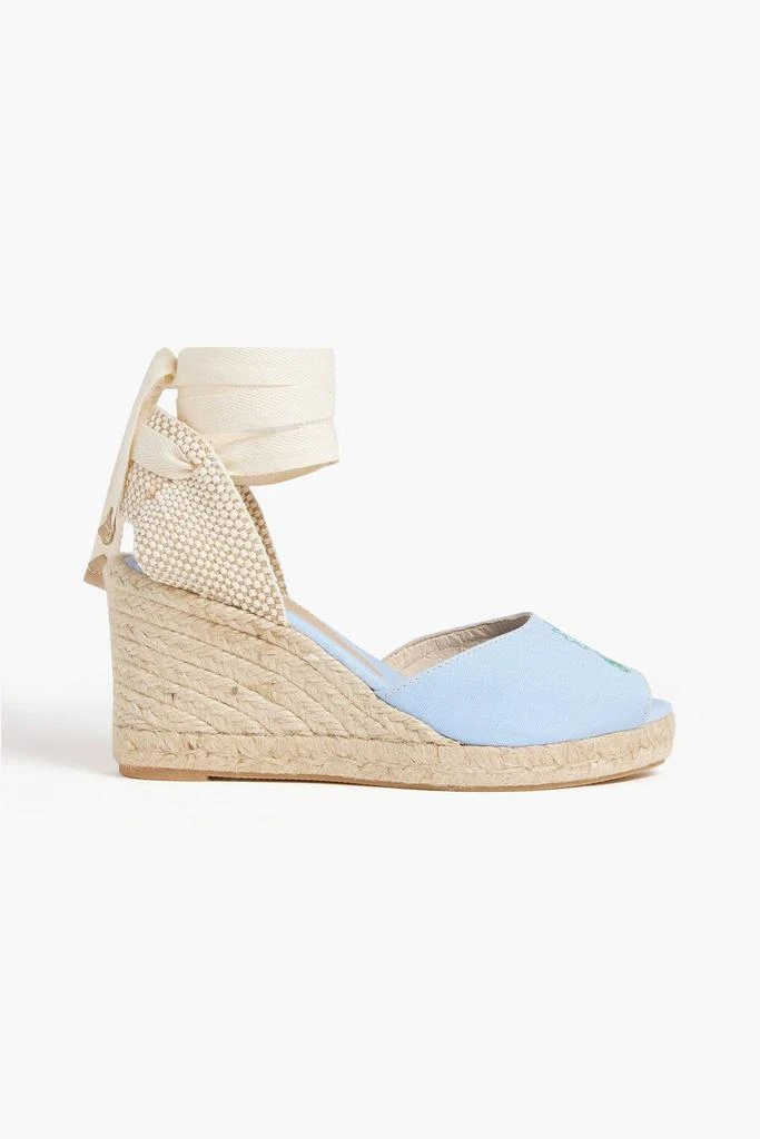 商品Ganni|Embroidered canvas espadrille wedge sandals,价格¥406,第1张图片