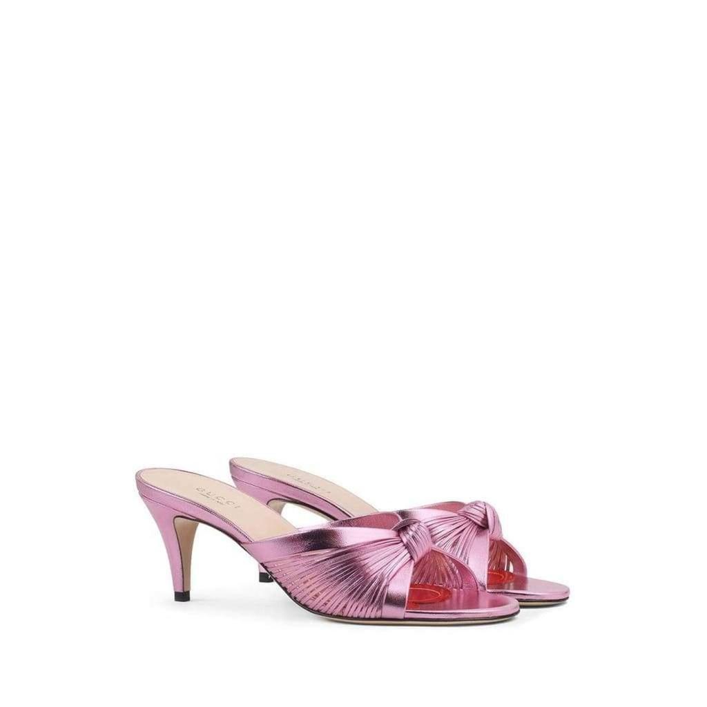 商品Gucci|Knotted Metallic Leather Mid-Heel Bow Mule,价格¥4096,第5张图片详细描述