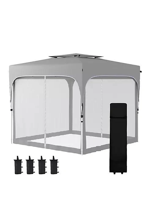 商品Outsunny|10 X 10 Pop Up Gazebo Foldable Canopy Tent With Carrying Bag With Wheels Mesh Sidewalls 4 Leg Weight Bags And 3 Level Adjustable Height For Outdoor Garden Patio Party Grey,价格¥1764,第2张图片详细描述
