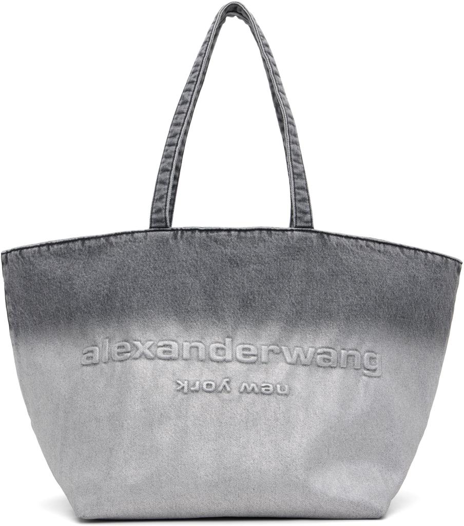Borsa tote grande in denim grigio Punch image 2