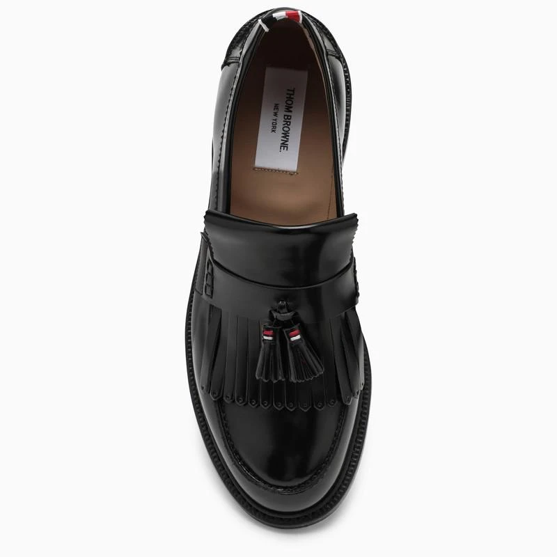 商品Thom Browne|Black leather moccasin with tassels,价格¥4488,第3张图片详细描述