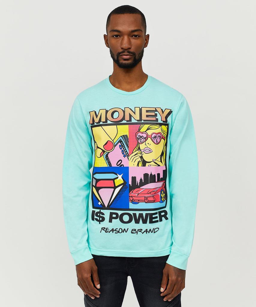 商品Reason Clothing|Money Is Power Long Sleeve Tee - Blue,价格¥74,第1张图片