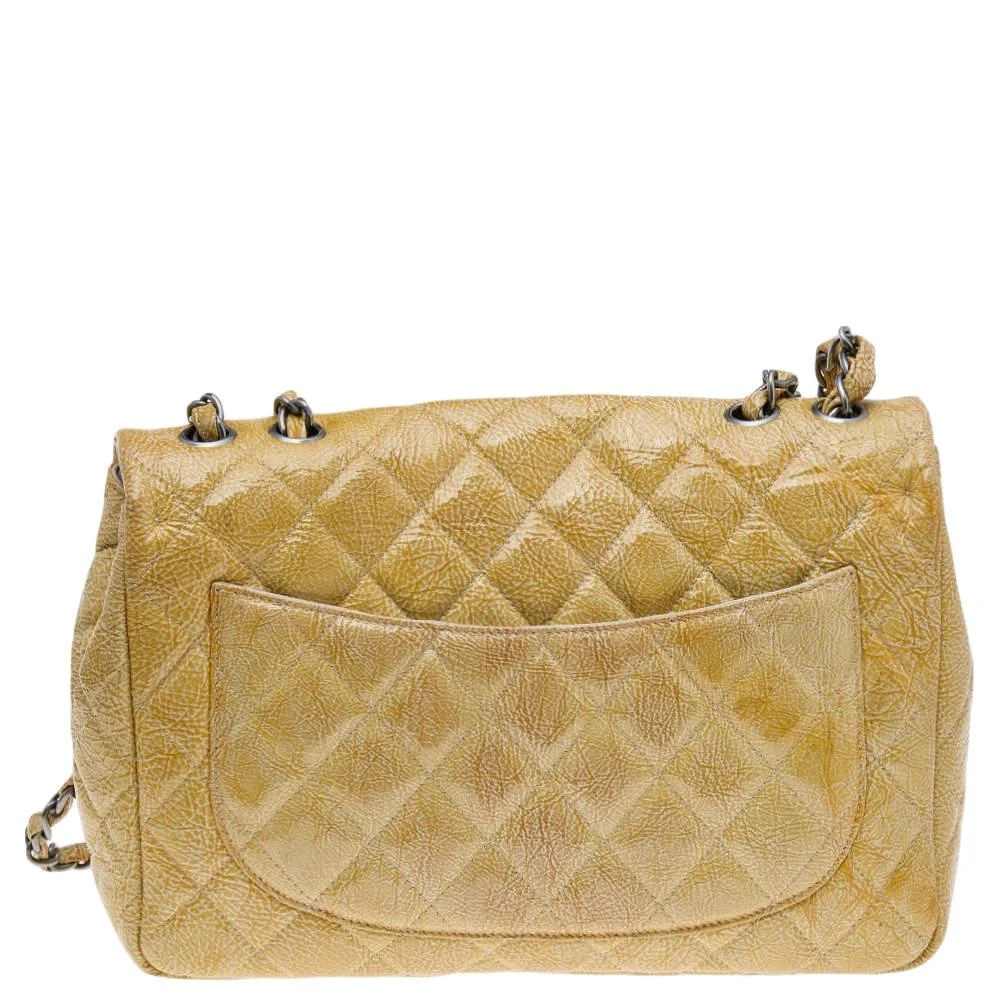 商品[二手商品] Chanel|Chanel Yellow Crinkled Quilted Patent Leather Jumbo Single Flap Bag,价格¥13920,第4张图片详细描述