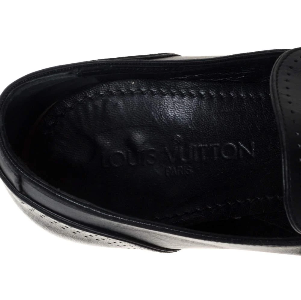 Louis Vuitton Black Leather Logo Perforated Slip On Loafers Size 40 商品