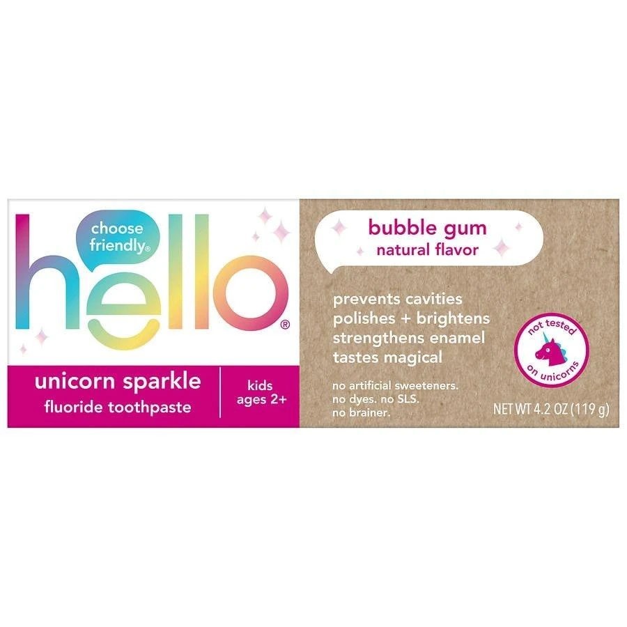商品Hello|Unicorn Sparkle Kids Toothpaste with Fluoride Bubble Gum, Tube,价格¥44,第2张图片详细描述