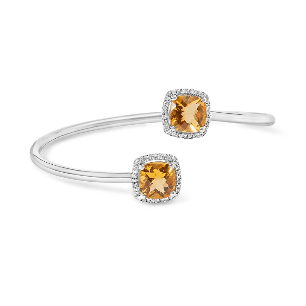 商品Haus of Brilliance|.925 Sterling Silver 8mm Cushion Cut Yellow Citrine Gemstone and Diamond Accent Split Bypass Bangle Bracelet,价格¥5046,第1张图片