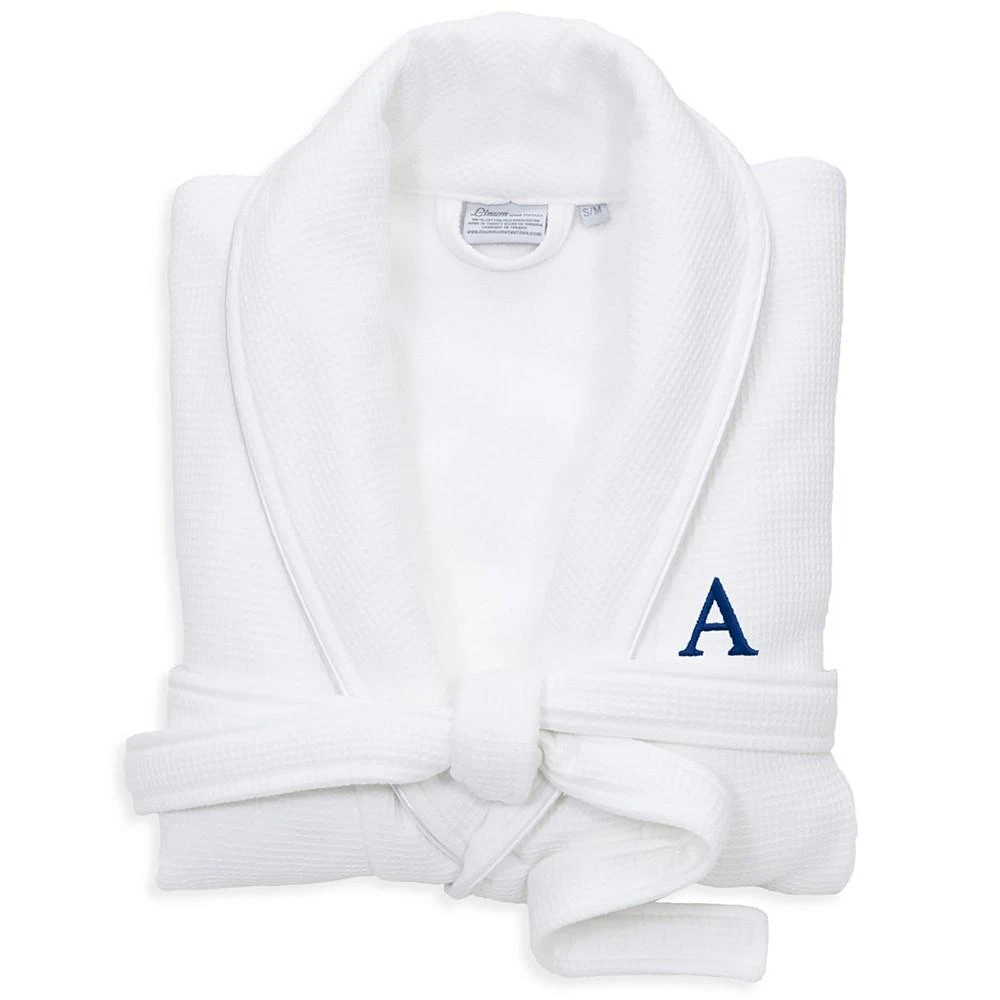 商品Linum Home Textiles|Personalized 100% Turkish Cotton Waffle Terry Bathrobe with Satin Piped Trim - White,价格¥804,第1张图片