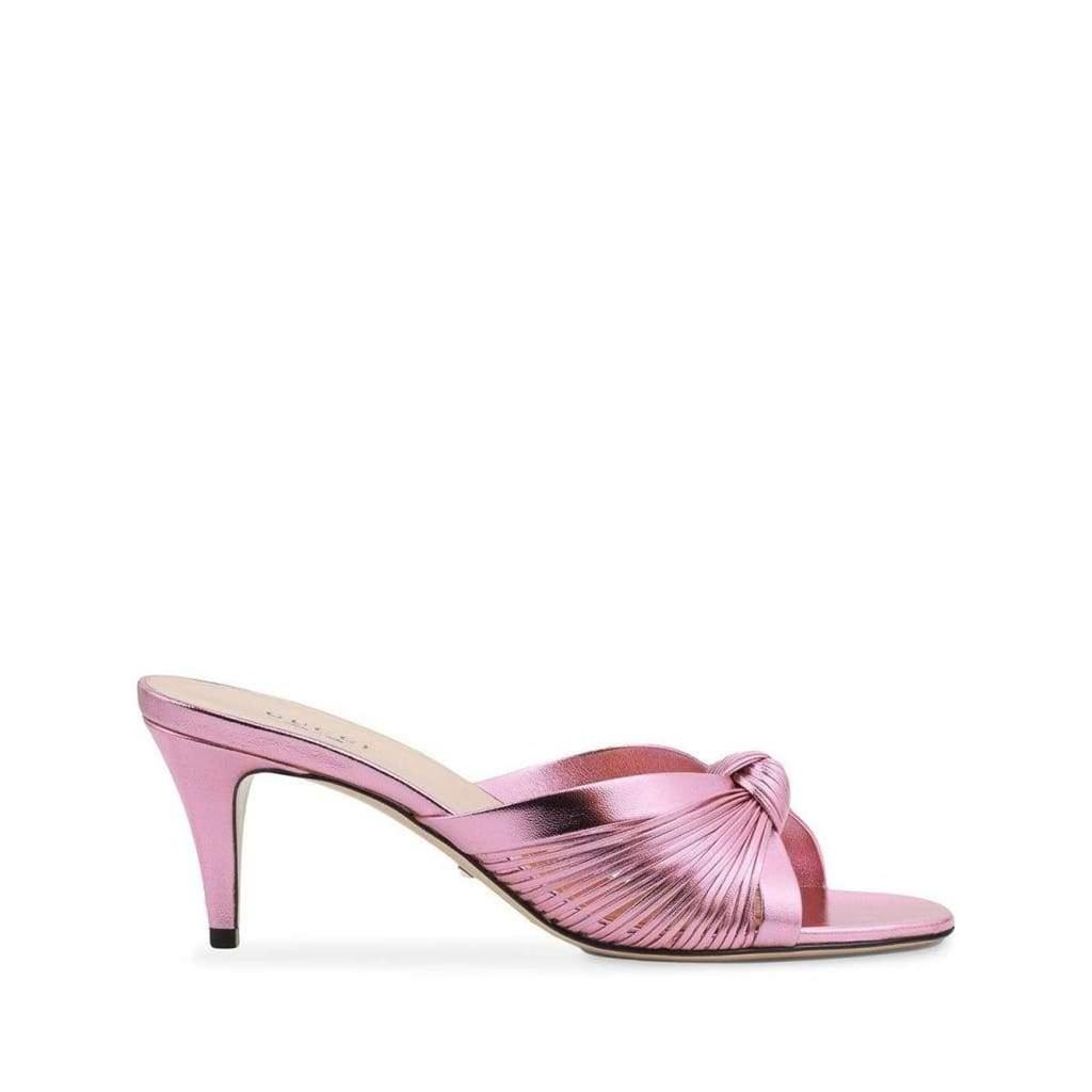 商品Gucci|Knotted Metallic Leather Mid-Heel Bow Mule,价格¥4096,第1张图片