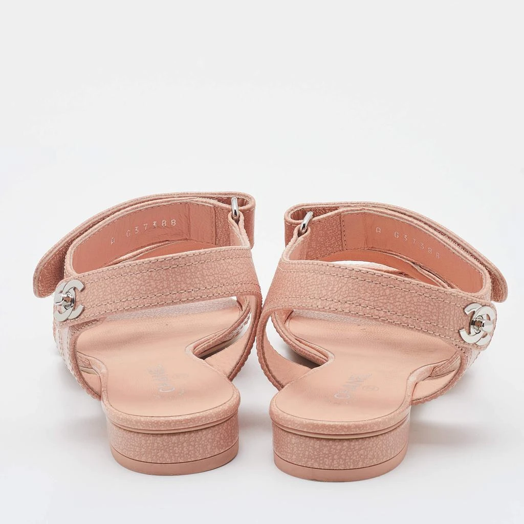 商品[二手商品] Chanel|Chanel Beige Leather CC Velcro Ankle Strap Flat Sandals Size 38,价格¥4741,第5张图片详细描述