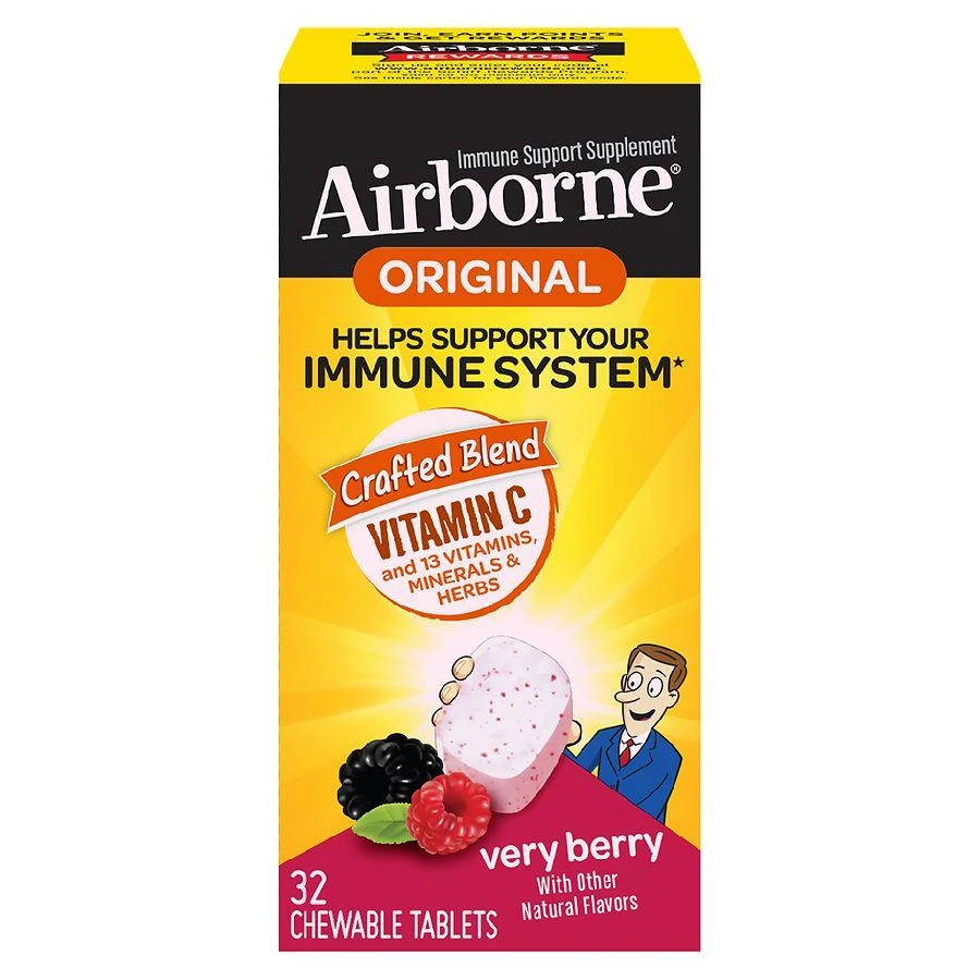 商品Airborne|Immune Support Chewable Tablets Minerals & Herbs with Vitamin C, E, Zinc Very Berry,价格¥84,第1张图片