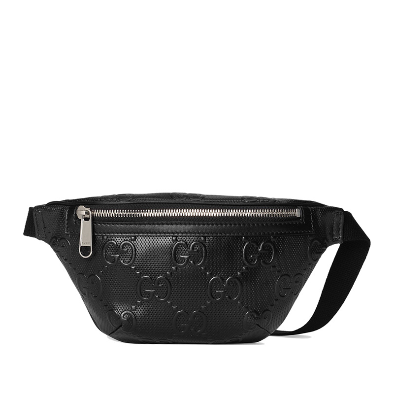 商品Gucci|GUCCI/古驰 GG embossé系列 男女同款黑色双G压纹皮革斜挎包腰包,价格¥7413,第1张图片