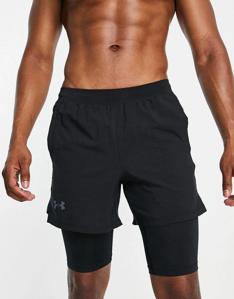 商品Under Armour|Under Armour Running Launch 2 in 1 7in shorts in black,价格¥390,第3张图片详细描述