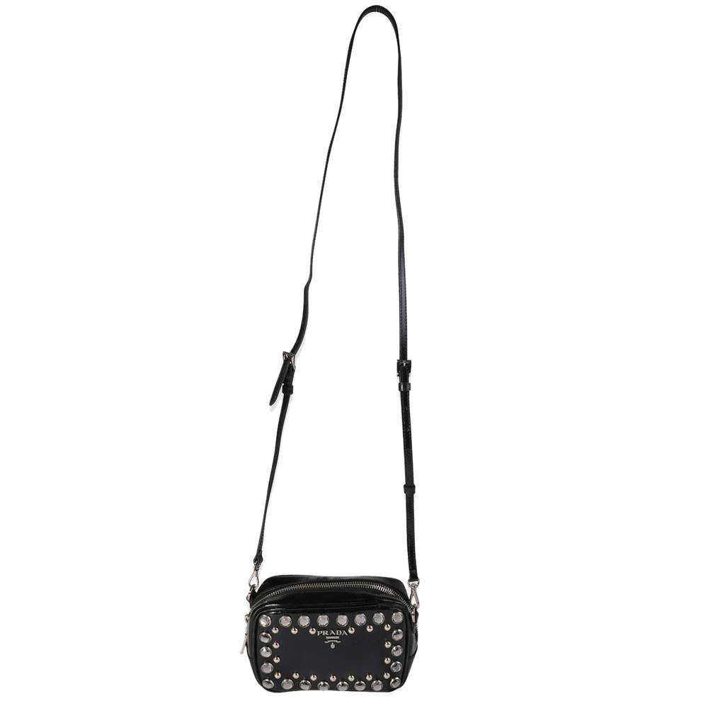 Prada Black Crystal-Embellished Patent Saffiano Leather Mini Camera Bag商品第5张图片规格展示