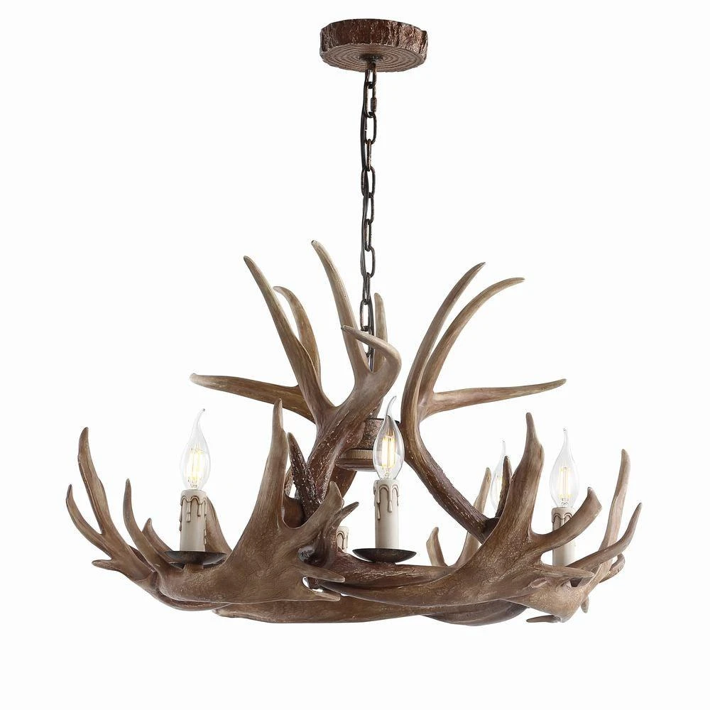 商品JONATHAN Y|Eldora 28.5" Adjustable Resin Antler 6-Light Chandelier,价格¥2496,第2张图片详细描述