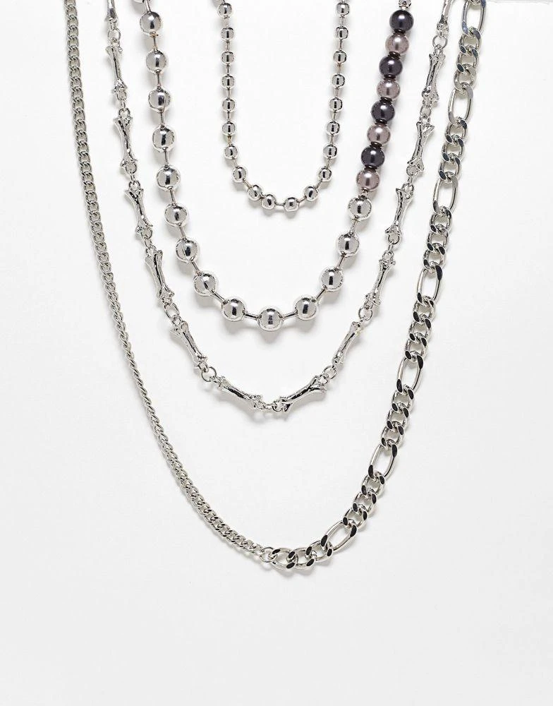 商品Reclaimed Vintage|Reclaimed Vintage unisex multirow necklace megapack in silver,价格¥124,第1张图片