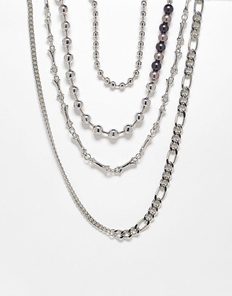 商品Reclaimed Vintage|Reclaimed Vintage unisex multirow necklace megapack in silver,价格¥127,第1张图片