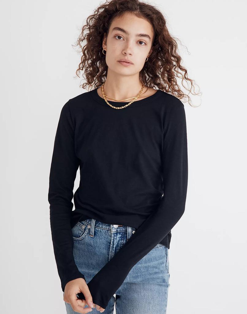 商品Madewell|Whisper Cotton Rib-Crewneck Long-Sleeve Tee,价格¥181,第3张图片详细描述