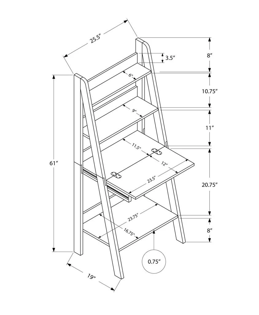商品Homezia|19" Espresso Ladder Desk,价格¥3872,第5张图片详细描述