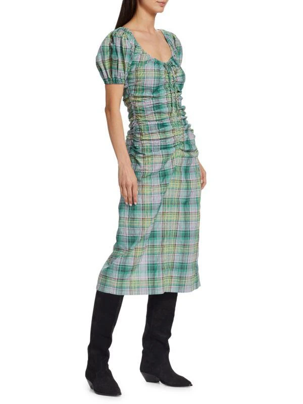 商品Ganni|Plaid Puff Sleeve Midi Dress,价格¥1027,第1张图片