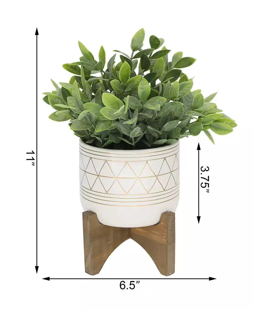 商品Flora Bunda|11" Artificial Tea Leaf in 5" Geo Ceramic Footed Pot on Wood Stand,价格¥276,第3张图片详细描述