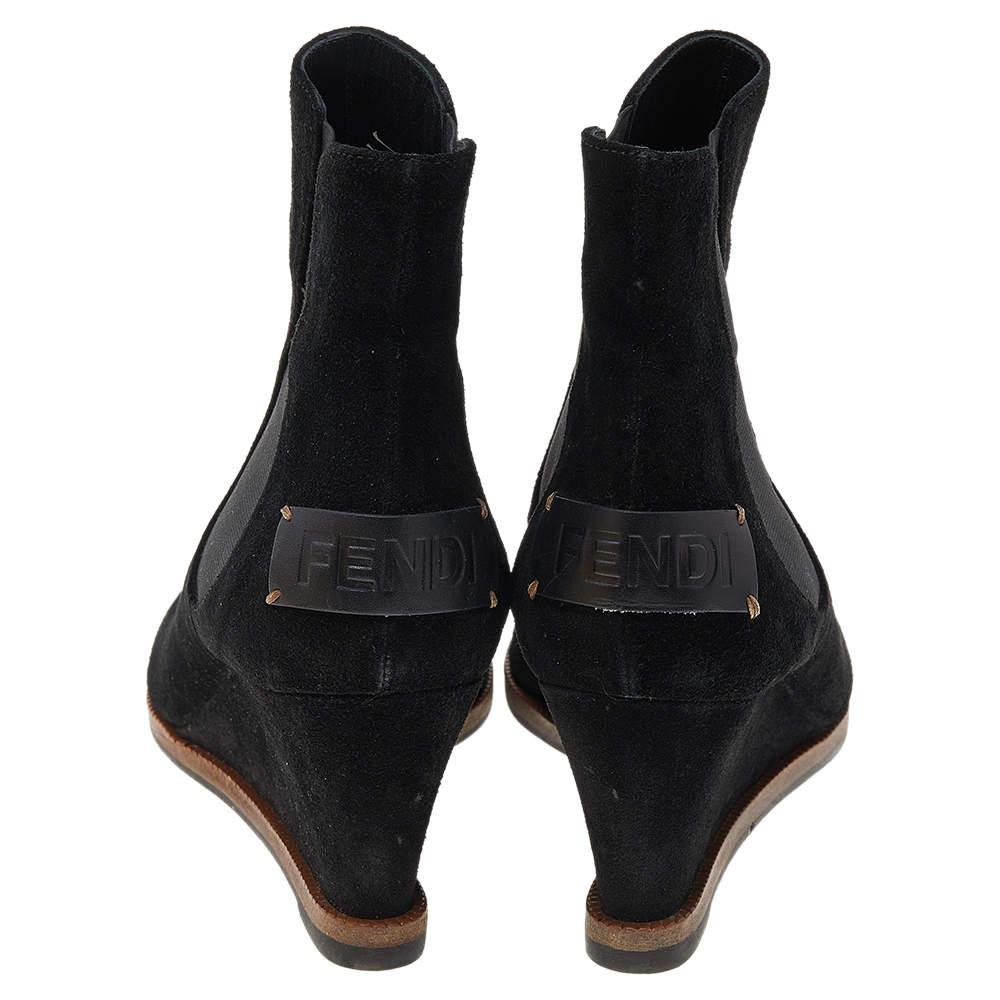 Fendi Black Suede Black Ankle Boots Size 41商品第5张图片规格展示