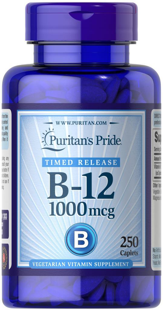 商品Puritan's Pride|维生素B12  1000 mcg 缓释 250片/瓶 ,价格¥276-¥552,第1张图片