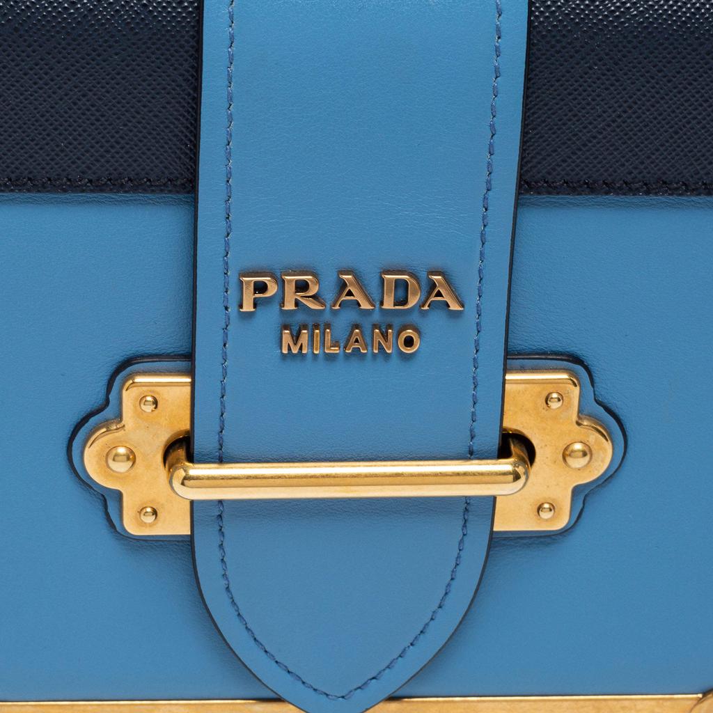 Prada Two Tone Blue Saffiano Leather Cahier Shoulder Bag商品第5张图片规格展示