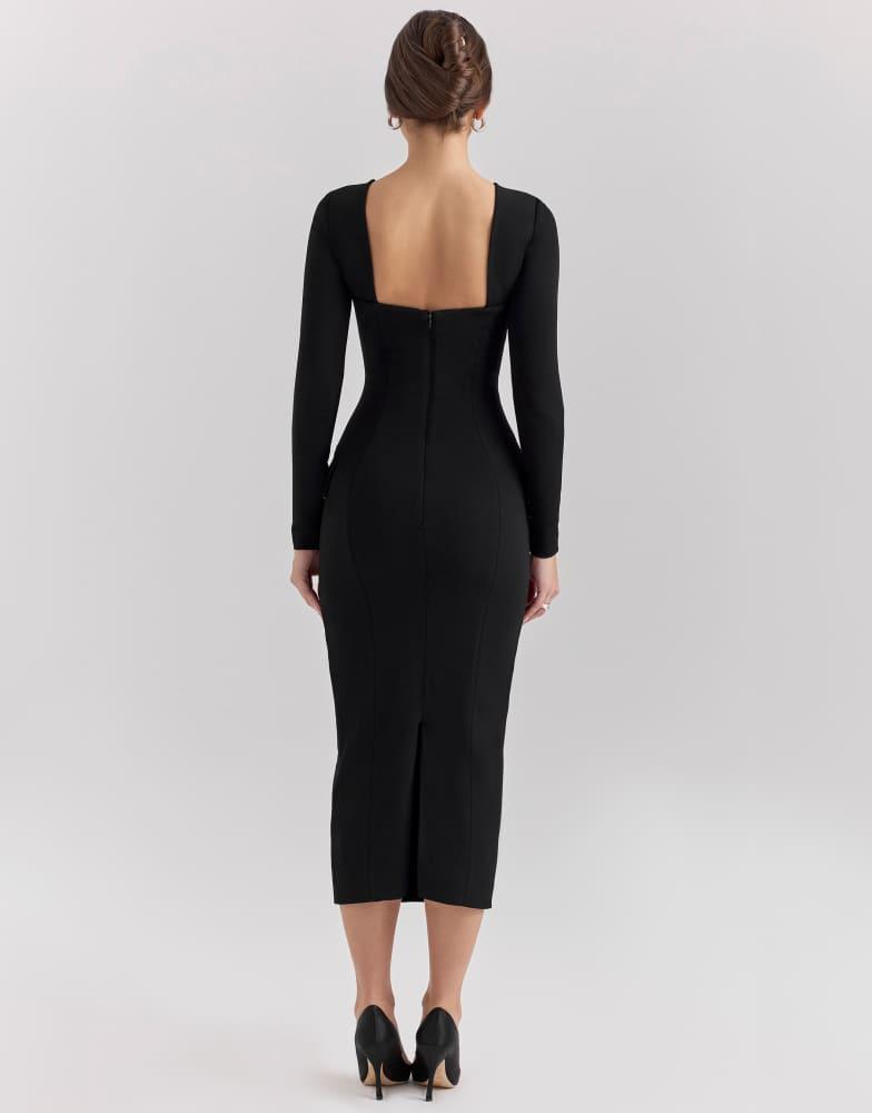 house of cb ella dress black Womens Long-Sleeve Stretch-Woven Midi S Color:English Violet The Regular Cup option type:active Lovely Black Dress -