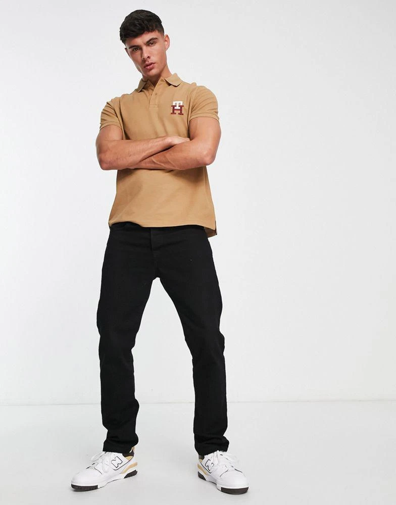 商品Tommy Hilfiger|Tommy Hilfiger monogram logo cotton blend pique polo in tan ,价格¥872,第4张图片详细描述