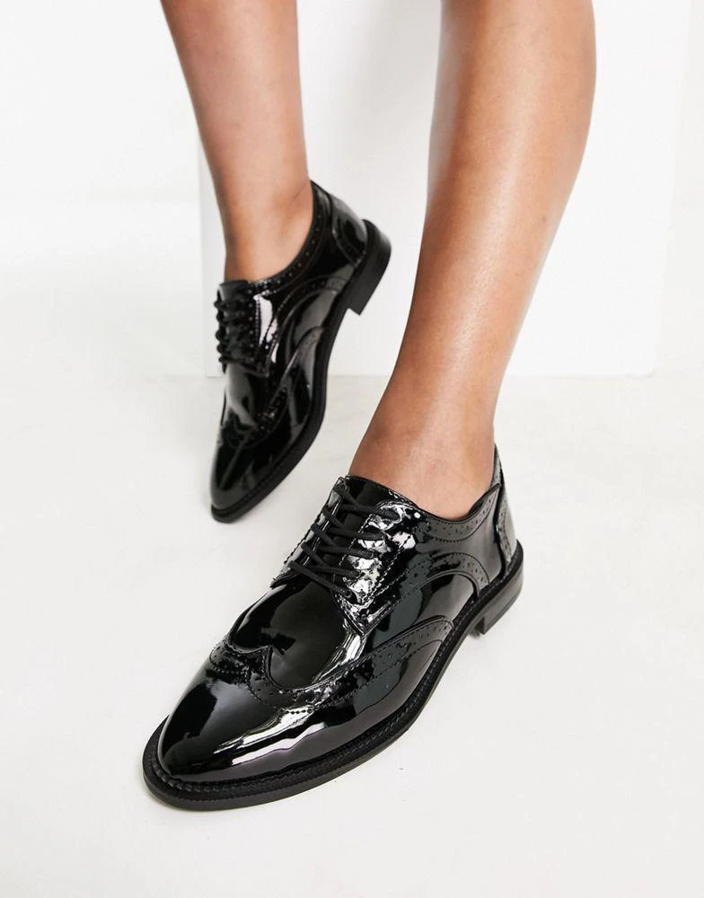 商品ASOS|ASOS DESIGN Wide Fit More flat lace up shoes in black,价格¥270,第4张图片详细描述