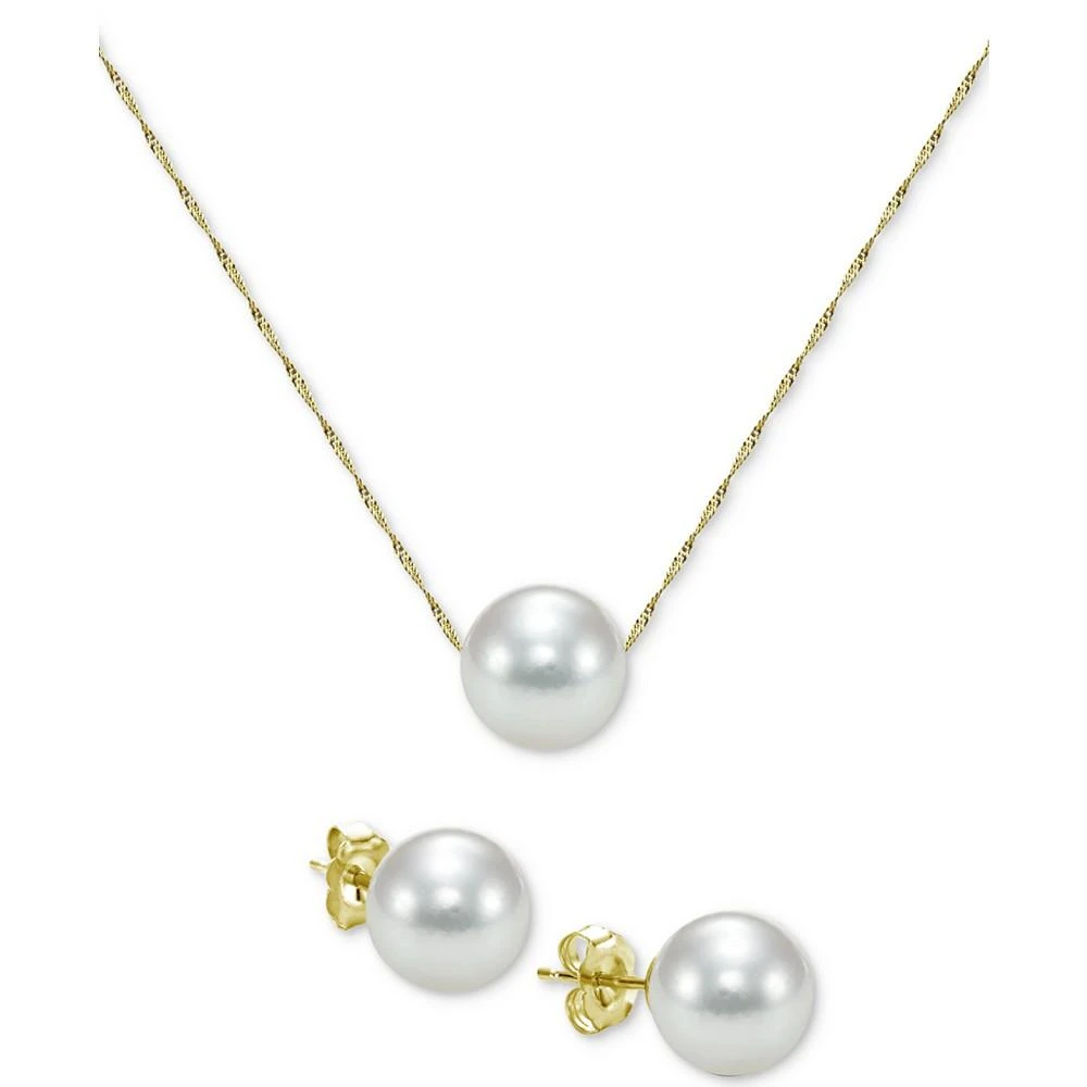 商品Macy's|2-Pc. Set Akoya Cultured Pearl (7mm) Pendant Necklace & Stud Earrings in 14k Gold,价格¥5248,第1张图片