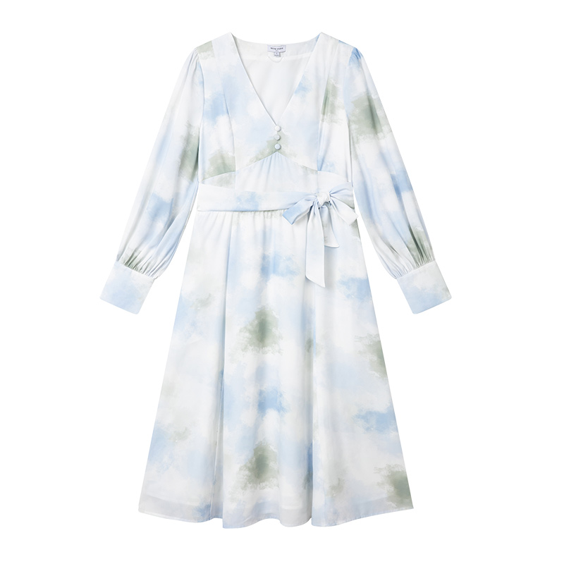 Blythe水彩丝质浪漫氛围感V领连衣裙 | Blythe Dress - Watercolor商品第5张图片规格展示