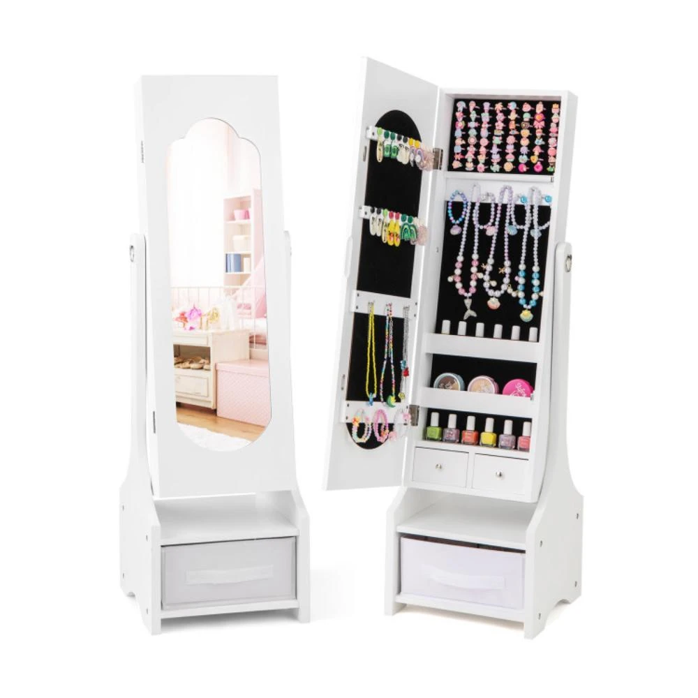 Freestanding Kids Jewelry Armoire Cabinet with Storage and 2 Tilt Angles-Pink 商品