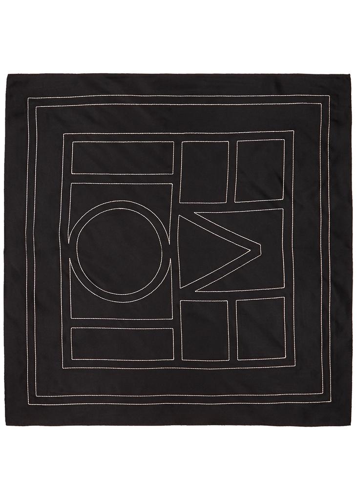 Black logo-embroidered silk scarf商品第4张图片规格展示