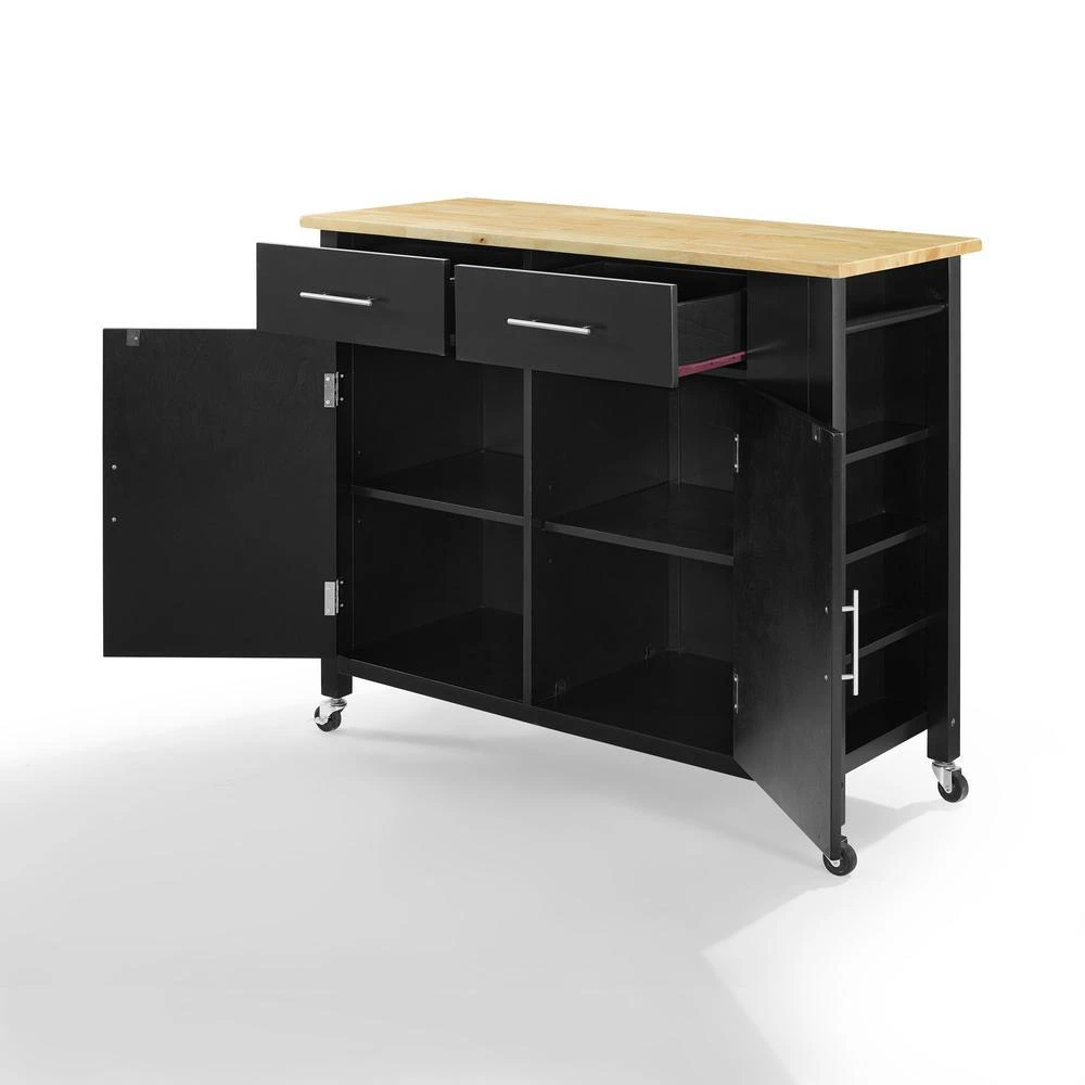 商品Crosley Furniture|Savannah Wood Top Full-Size Kitchen Island/Cart Black/Natural,价格¥2776,第3张图片详细描述