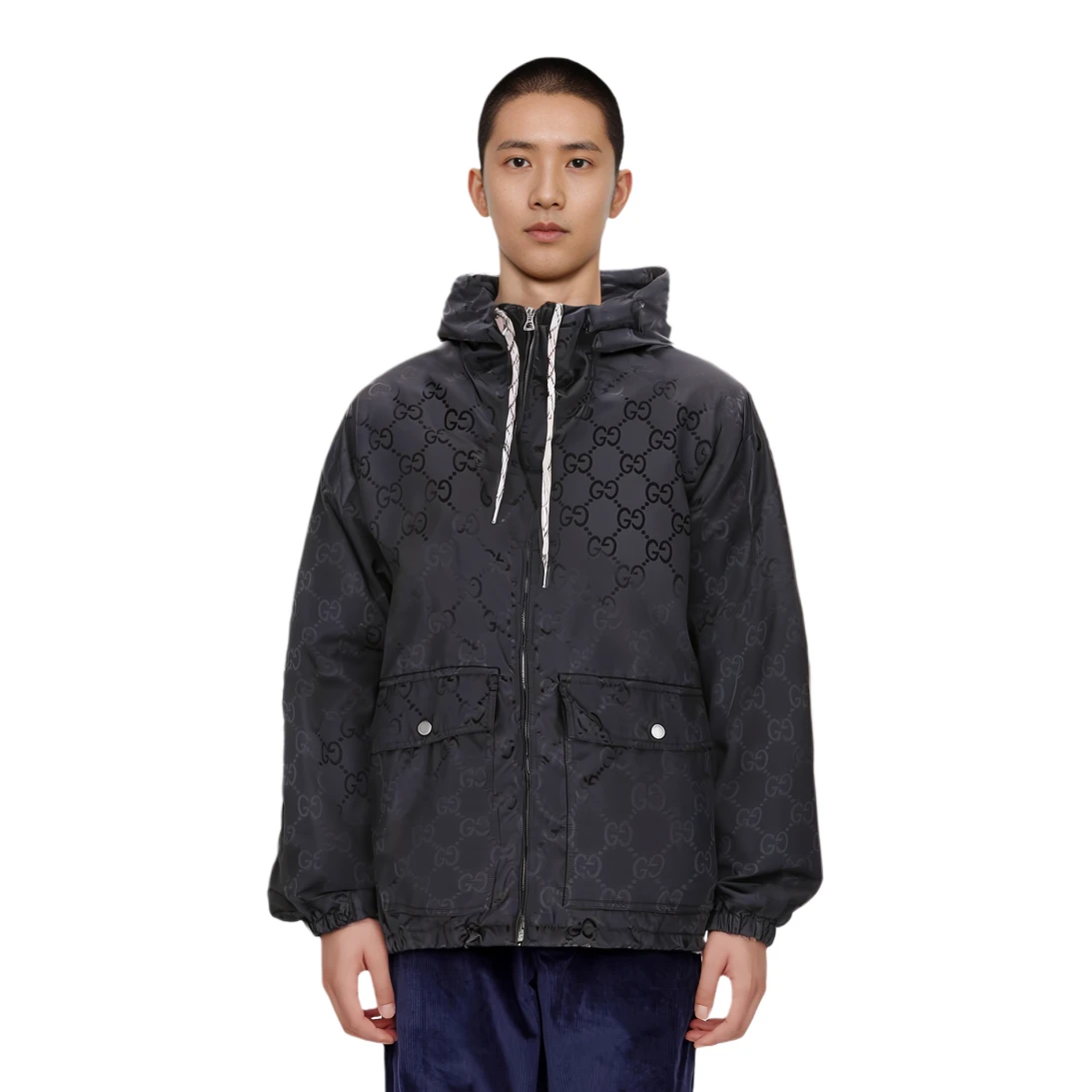 商品[国内直发] Gucci|古驰 Logo字母印花连帽长袖口袋夹克外套 男款 黑色,价格¥20912,第5张图片详细描述