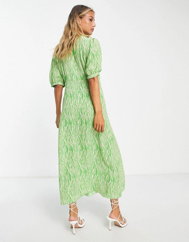 商品ASOS|ASOS DESIGN tie front button through midi dress in green animal print,价格¥174,第2张图片详细描述