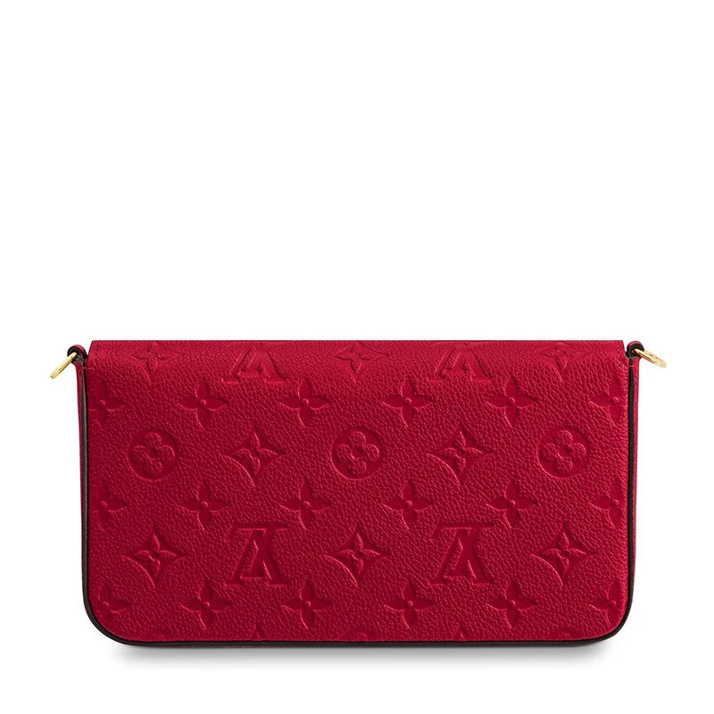 商品Louis Vuitton|【预售3-7天】路易威登22春夏新款FÉLICIE系列女士猩红色老花压纹软粒面牛皮革金扣金链配可拆卸贴袋翻盖开合斜跨手拿链条信封包M63700,价格¥11142,第6张图片详细描述