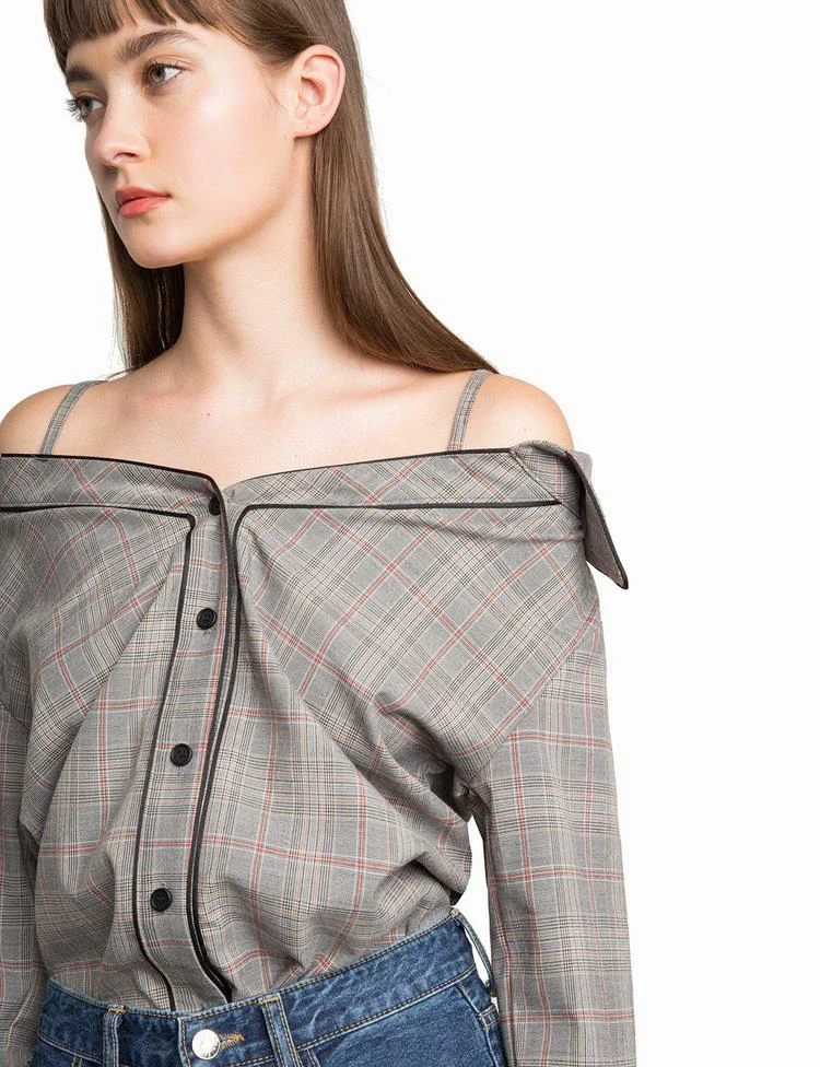 商品Pixie Market|Stella Plaid Strappy OTS Shirt,价格¥768,第3张图片详细描述