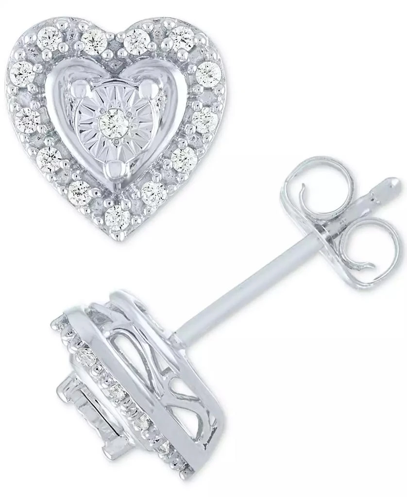 商品Macy's|Diamond Heart Earrings (1/10 ct. t.w.) in Sterling Silver or Sterling Silver & 14k Rose Gold-Plate,价格¥190,第1张图片