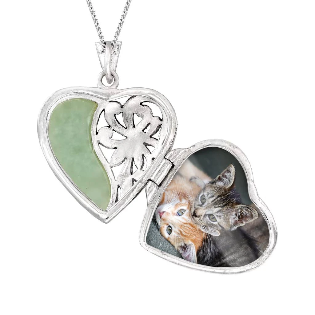 商品Ross-Simons|Jade and Marcasite Heart Locket Necklace in Sterling Silver,价格¥790,第3张图片详细描述