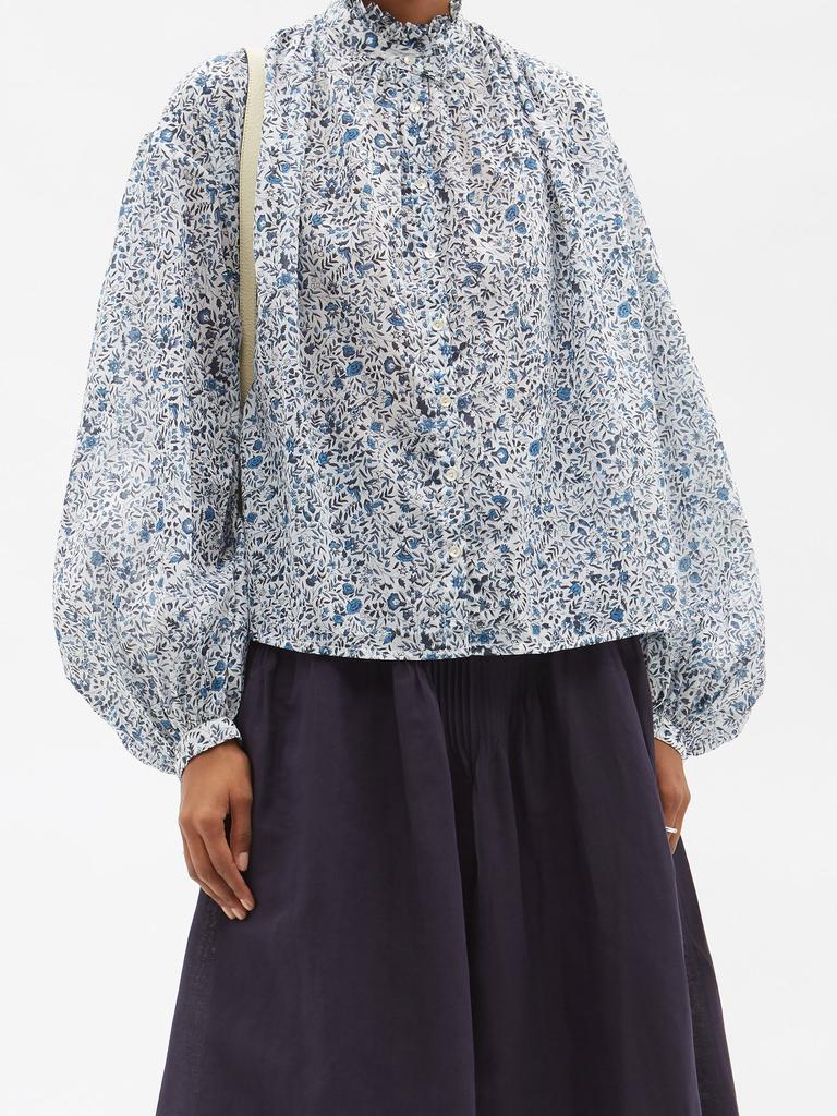 Slava floral-print cotton-voile blouse商品第2张图片规格展示