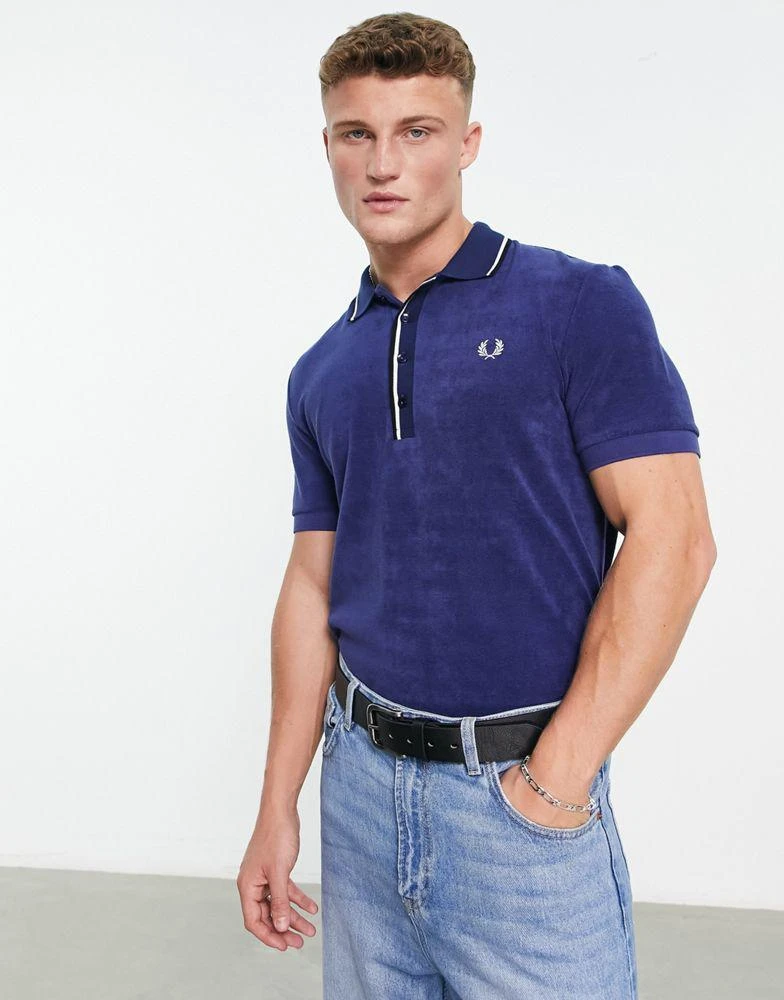 商品Fred Perry|Fred Perry twin tipped towelling polo shirt in navy,价格¥593,第1张图片