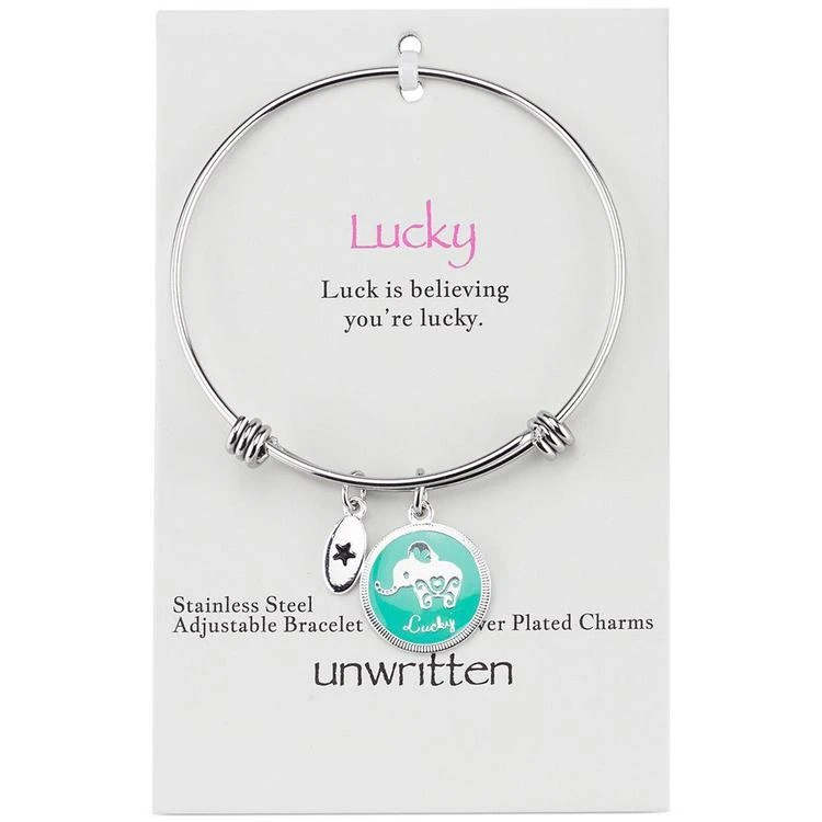 商品Unwritten|Elephant Charm Adjustable Bangle Bracelet in Stainless Steel with Silver-Plated Charms,价格¥62,第3张图片详细描述