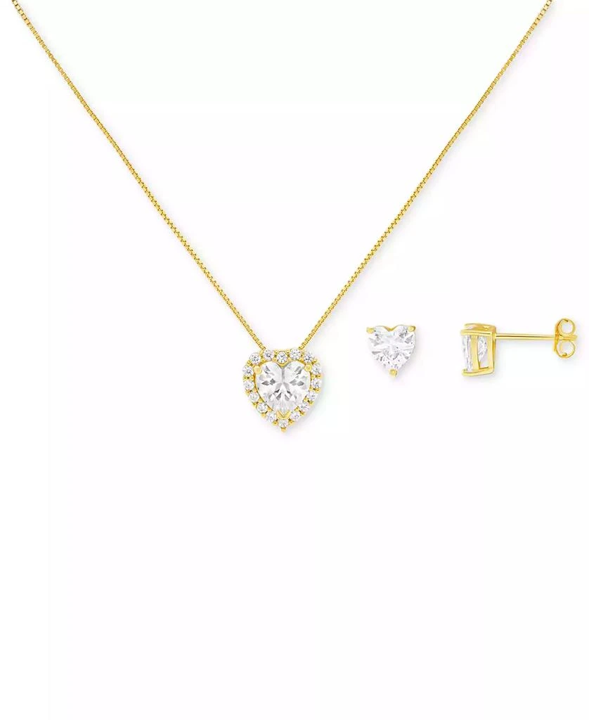 2-Pc. Cubic Zirconia Heart Pavé Pendant Necklace & Stud Earring Set in Sterling Silver, Created for Macy's 商品