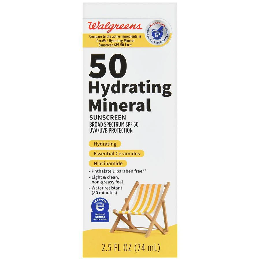 商品Walgreens|Hydrating Mineral Sunscreen SPF 50,价格¥60,第2张图片详细描述
