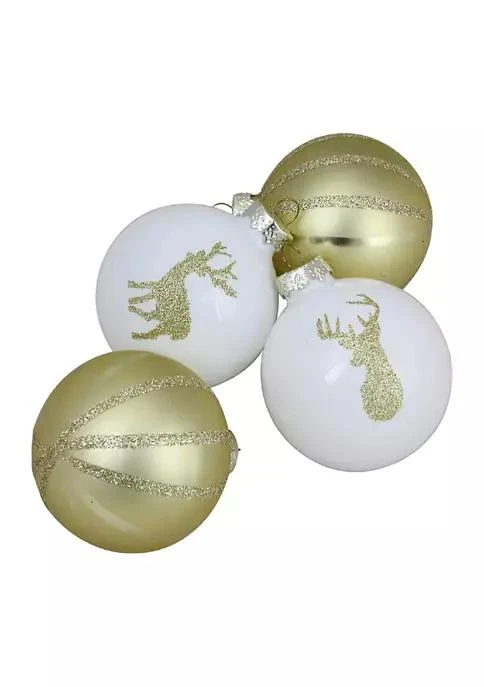 商品Northlight|4Ct Champagne Gold And White Deer 2 Finish Christmas Ball Ornaments 4.5Inch 110Mm,价格¥369,第3张图片详细描述